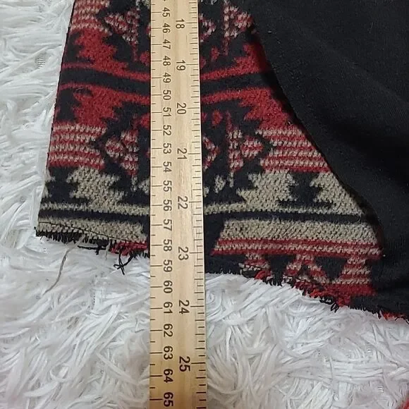 Anama Open Front Vest Women's Size Small Aztec Print Black Red Tan soft Collar - Picture 9 of 9